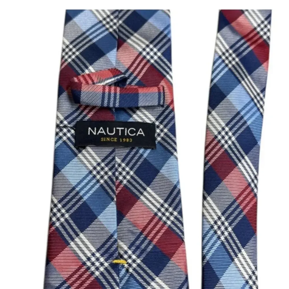 Nautica 100% Silk Tie Striped Plaid Pattern Classic Mens Necktie